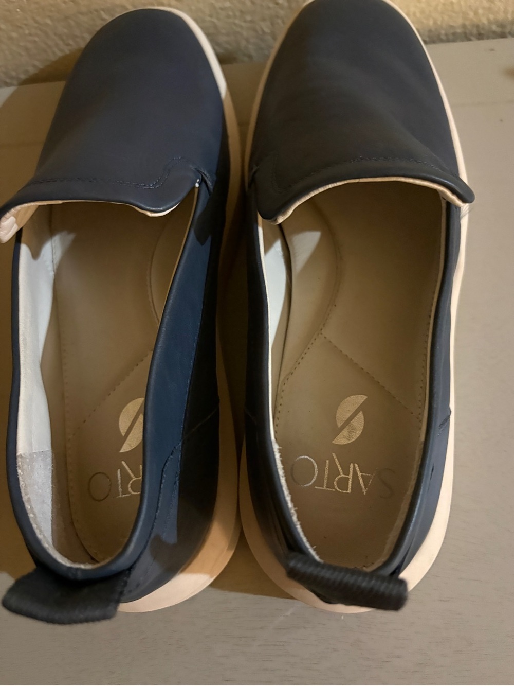SARTO By Franco Sarto Navy and White Slip-On Mules